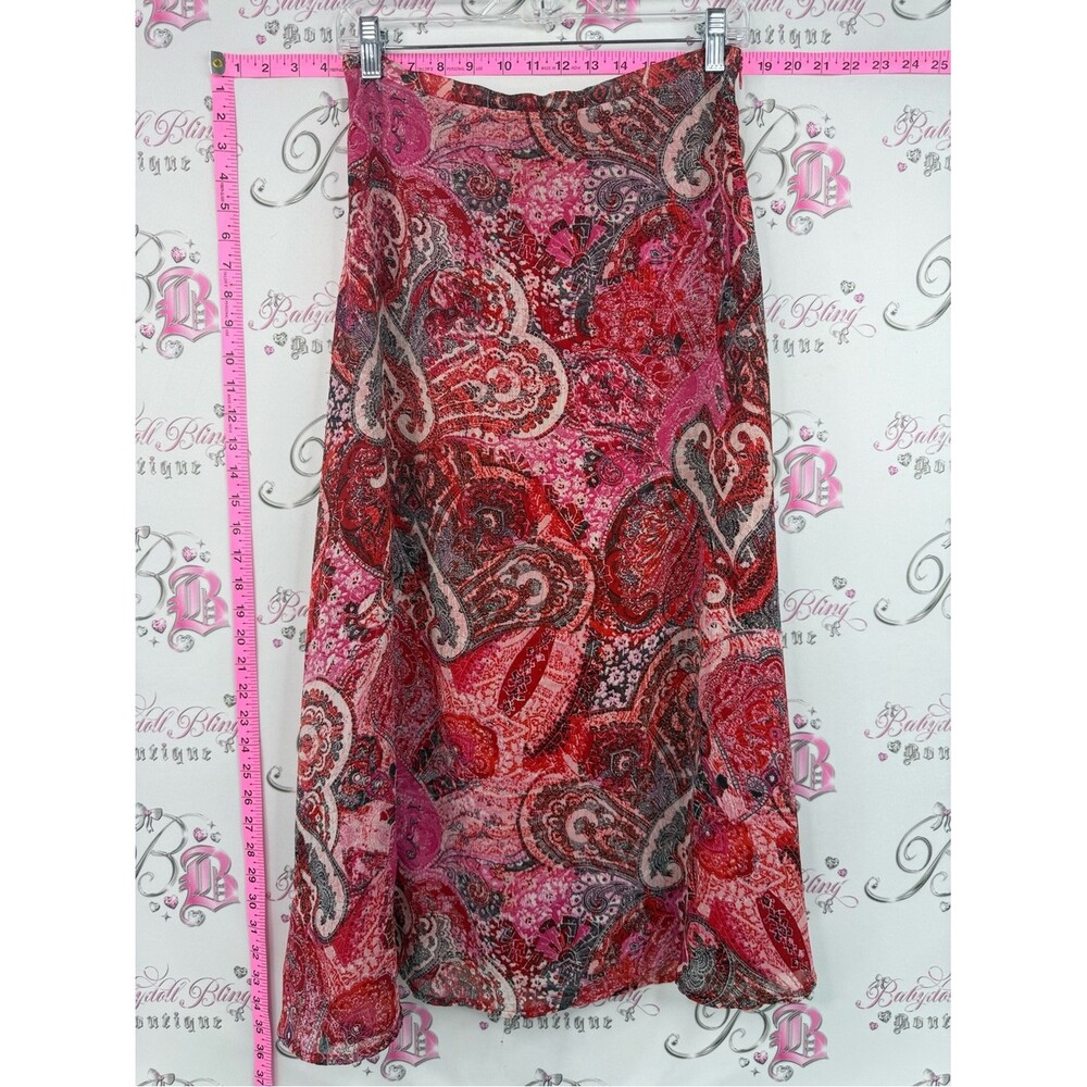 Plum skirt red pink white black Paisley Midi Skirt in Pink and Red